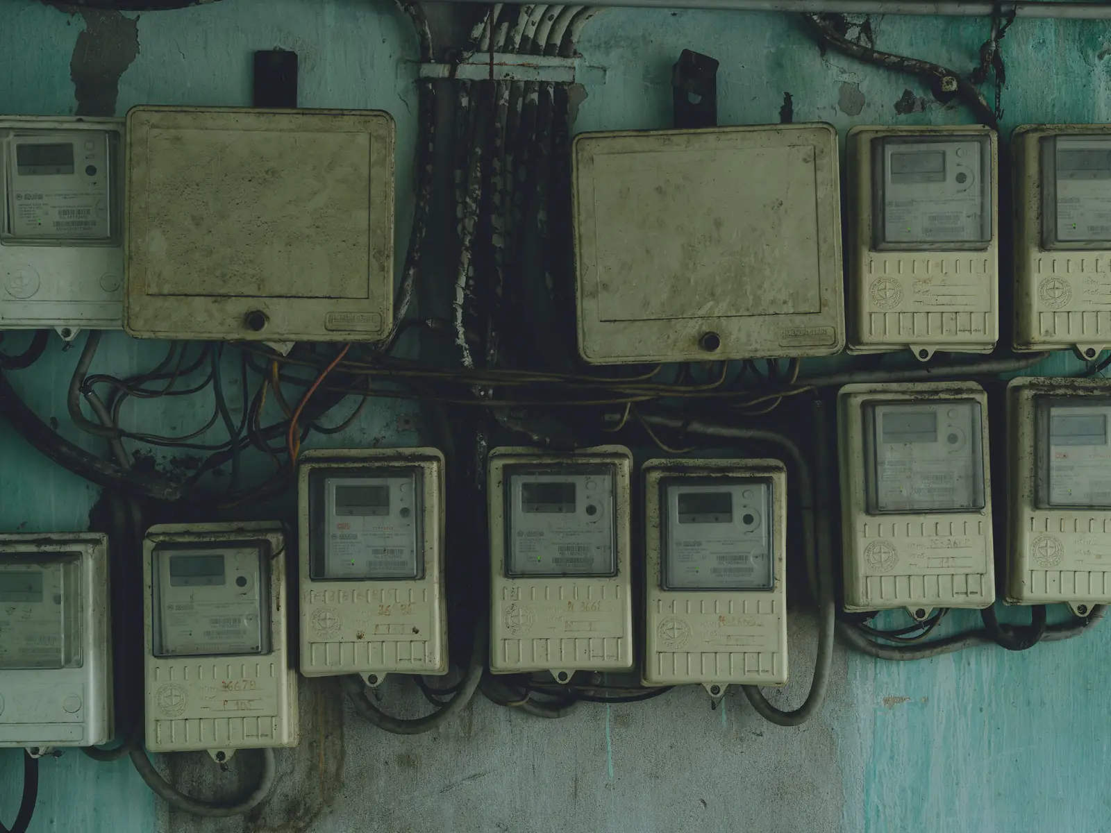 Batería de contadores eléctricos digitales en la centralización de un edificio